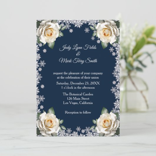 ホワイトローゼススノーフレーククリスマス結婚ズ 招待状 (スタンド正面)