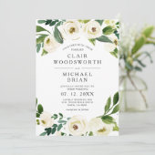 ホワイトローゼスフローラグリーンリー結婚式招待状 招待状 (スタンド正面)