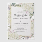 ホワイトローゼスフローラヌエストラボダスペインの結婚ズ ベラム紙招待状 (正面)
