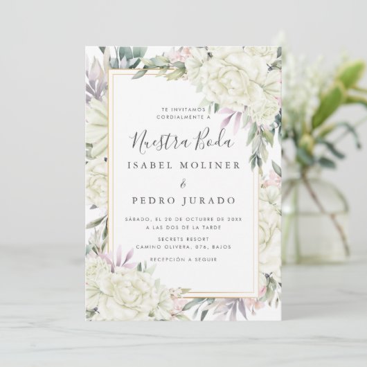 ホワイトローゼスフローラヌエストラボダスペインの結婚ズ 招待状 (スタンド正面)