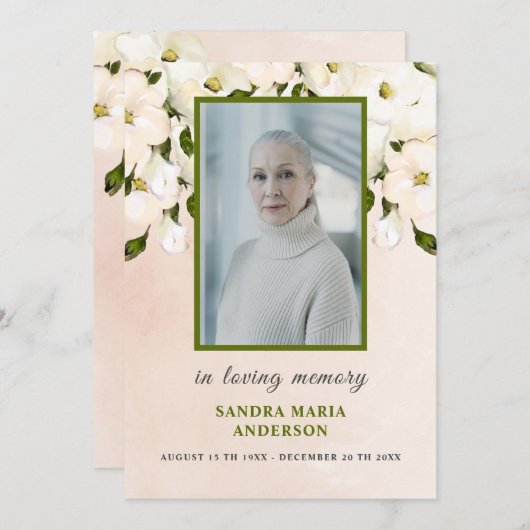 ホワイトローゼス写真葬儀記念祈りの言葉カード サンキューカード (正面/裏面)