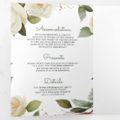 ホワイトローゼス葉セージズMason Jar QRコード結婚ズ 三つ折り招待状 (内部最初)