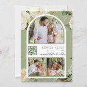 ホワイトローゼス葉セージズMason Jar QRコード結婚ズ 招待状 (裏面)