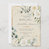 ホワイトローゼス金ゴールドニュートラルエレガントウェディング 招待状 (正面)