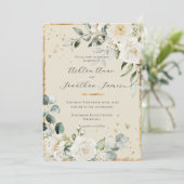 ホワイトローゼス金ゴールドニュートラルエレガントウェディング 招待状 (スタンド正面)