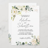 ホワイトローゼズグリーナリーリーフ結婚式招待状 招待状 (正面/裏面)