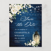 ホワイトローゼブルーウッドウェディング日付を保存 ポストカード (正面)