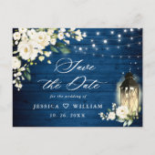 ホワイトローゼブルーウッドウェディング日付を保存 ポストカード (正面)