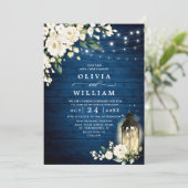 ホワイトローゼブルーウッドランタン結婚のQRコード 招待状 (スタンド正面)