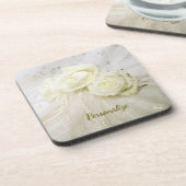 ホワイトローゼブーケヴィンテージレースヴェールパーソナライズ コースター (左側)