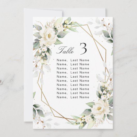 ホワイトローゼユーカリ結婚のシーティングチャートカード 招待状 (正面)