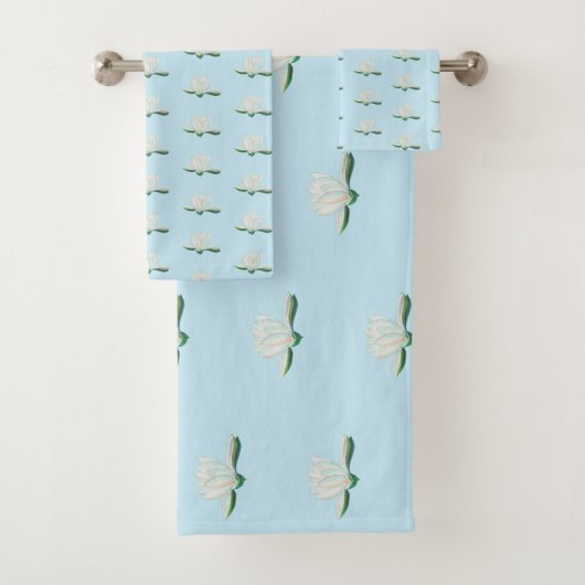 ホワイトロータスフラワーイラストレーション バスタオルセット (インサイチュ)