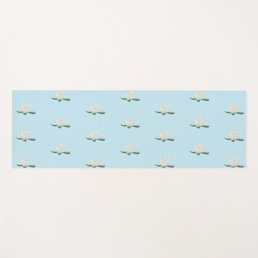 ホワイトロータスフラワーイラストレーション ヨガマット (正面(横))