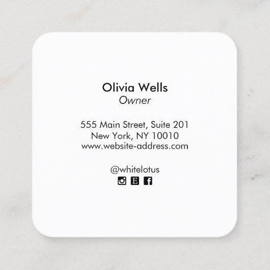 ホワイトロータスフラワーブラックスクエアヨガ スクエア名刺 (裏面)