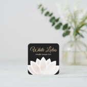 ホワイトロータスフラワーブラックスクエアヨガ スクエア名刺 (スタンド正面)