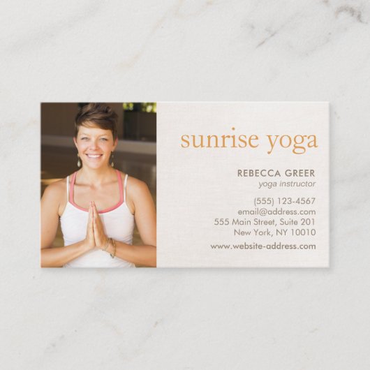 ホワイトロータスフラワーヨガ先生フォトベージュ 名刺 (正面)