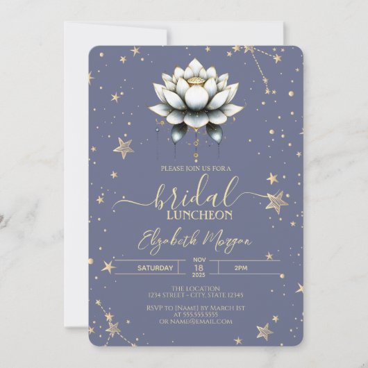 ホワイトロータス+セレスタルスター パステルラベンダー 結婚式 招待状 (正面)