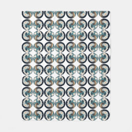 ホワイトロータス&海ウェーブ – 優雅な動き フリースブランケット