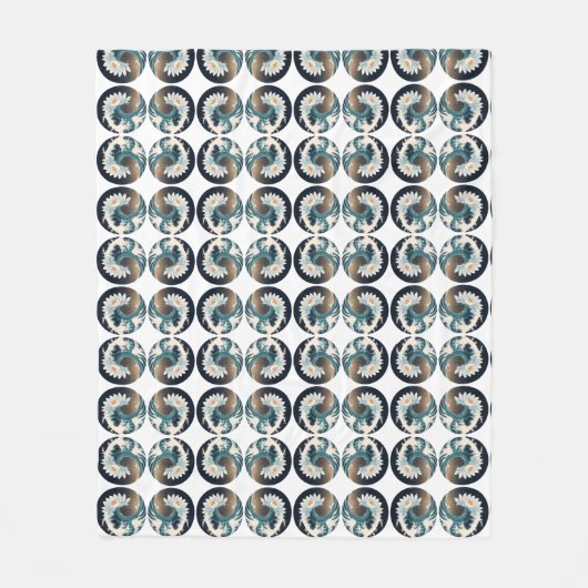 ホワイトロータス&海ウェーブ – 優雅な動き フリースブランケット (正面)