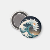 ホワイトロータス&海ウェーブ – 優雅な動き マグネット (正面/裏面)