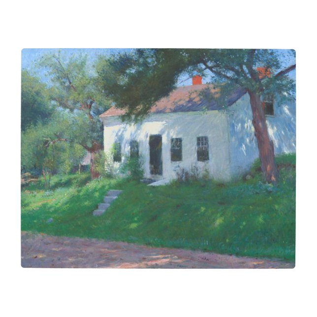 ホワイトロードサイドコテージバイデニスミラーバンカー メタルプリント (正面)