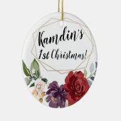 ホワイトローパーソナライズされたズ金ゴールド幾何学的な花 セラミックオーナメント (右)