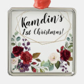 ホワイトローパーソナライズされたズ金ゴールド幾何学的な花 メタルオーナメント (正面)