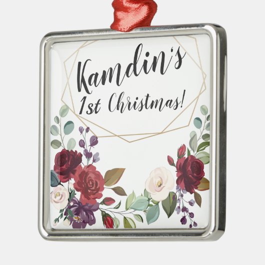 ホワイトローパーソナライズされたズ金ゴールド幾何学的な花 メタルオーナメント (左)