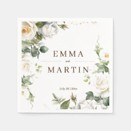 ホワイトロー結婚ズのエレガント花模様 スタンダードカクテルナプキン