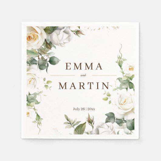 ホワイトロー結婚ズのエレガント花模様 スタンダードカクテルナプキン (正面)