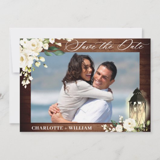 ホワイトロ素朴ーズウッドランタンウォーター結婚カラー セーブザデート (正面)