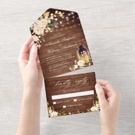 ホワイトロ素朴ーズウッドランタン結婚ズ オールインワン招待状