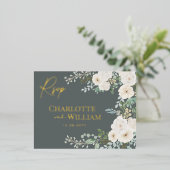 ホワイトロ素朴ーズグリーンリーモダンボタニカルRSVP 箔招待状ポストカード (立ち正面)