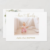 ホワイトワイルドバラ書道ガールフォトバプテスマ サンキューカード (正面/裏面)