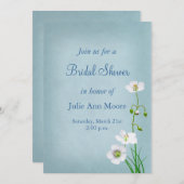 ホワイトワイルドフラワーオンブルーブライダルシャワー 招待状 (正面/裏面)