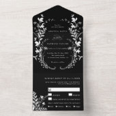 ホワイトワイルドフラワーシルエット結婚リースズブラック オールインワン招待状 (内側)