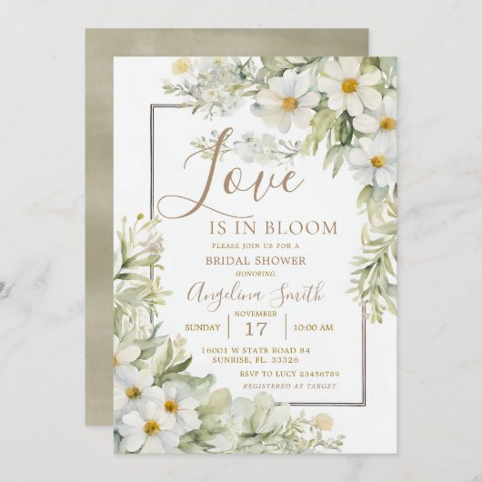 ホワイトワイルドフラワーブライダルシャワーブライダル招待状 招待状 (正面/裏面)