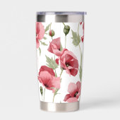 ホワイトワイルドフラワーモノグラムピンクポピーロマンチック 保温保冷タンブラー (左面)