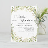 ホワイトワイルドフラワーリーススクリプトブライダルシャワー 招待状 (スタンド正面)