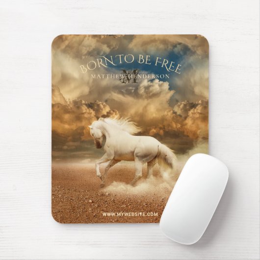 ホワイトワイルドホースクロッシング砂漠パーソナライズされた- マウスパッド (マウス)