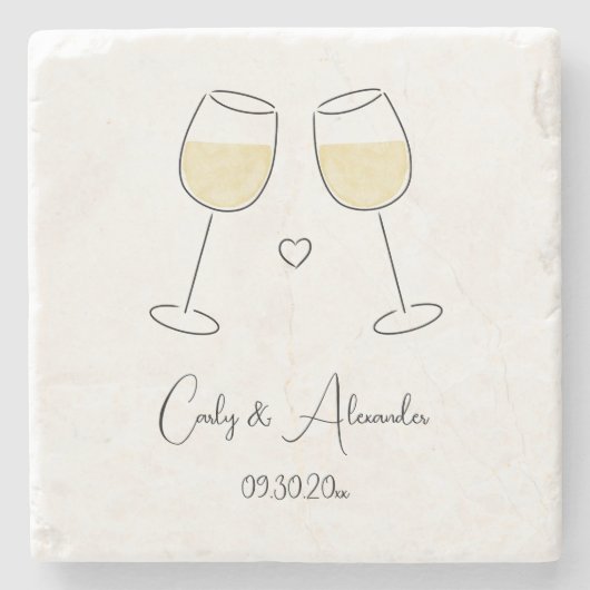 ホワイトワイングラス結婚の婚約の恩恵 ストーンコースター (正面)