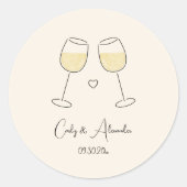 ホワイトワイングラス結婚の婚約用封筒 ラウンドシール (正面)