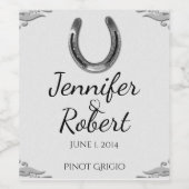 ホワイトワインラベルに結婚付いた銀の馬蹄形 ワインラベル (シングルラベル)