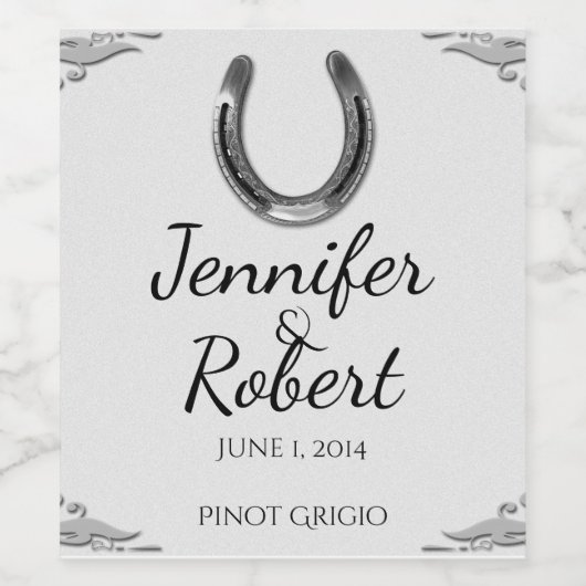 ホワイトワインラベルに結婚付いた銀の馬蹄形 ワインラベル (シングルラベル)