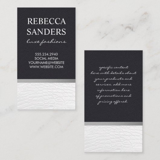 ホワイトワニ革 | ブラックレザー 名刺 (正面/裏面)