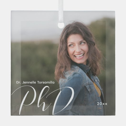 ホワイトワーズ写真博士課程の卒業 ガラスオーナメント (正面)