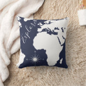 ホワイトワールドマップとコンパスエクスプローラ クッション (ブランケット)