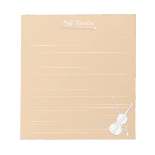 ホワイトヴァイオリンパーソナライズされた音楽レッスンベージュ ノートパッド (正面)