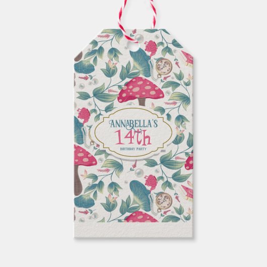 ホワイトヴィンテージコテージコアキノコ誕生日 ギフトタグ (正面)