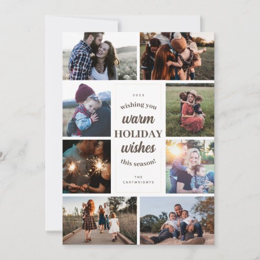 ホワイトヴィンテージスタイル8写真の暖かい願い シーズンカード (正面)